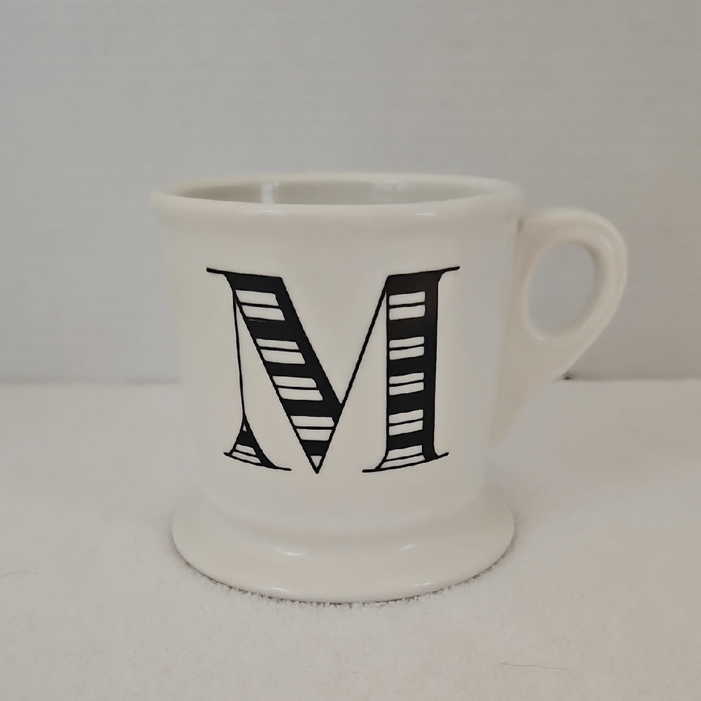 Anthropolgie White Black Monogrammed "M" Coffee Tea Mug